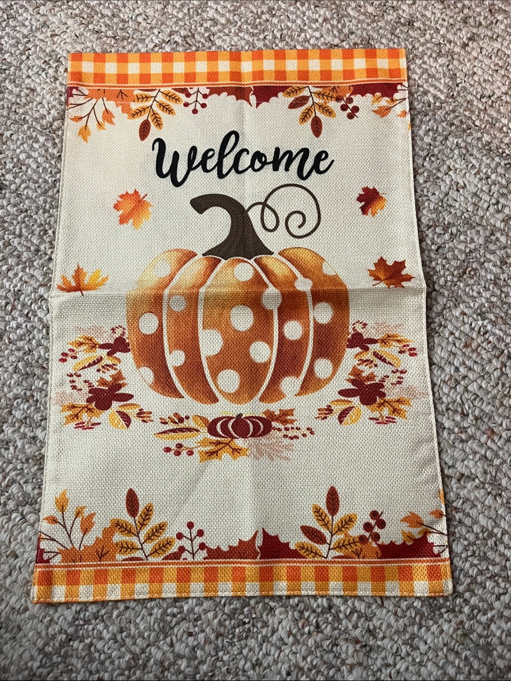Welcome Polka Dot Pumpkin Fall Garden Flag